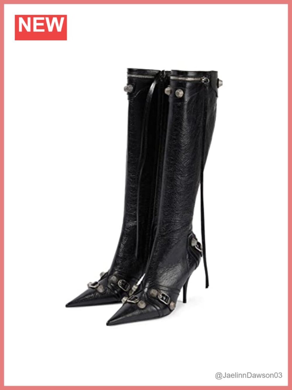 Knee High Stiletto Heel Boots for Women Pointed Toe Studded Tassel Patent